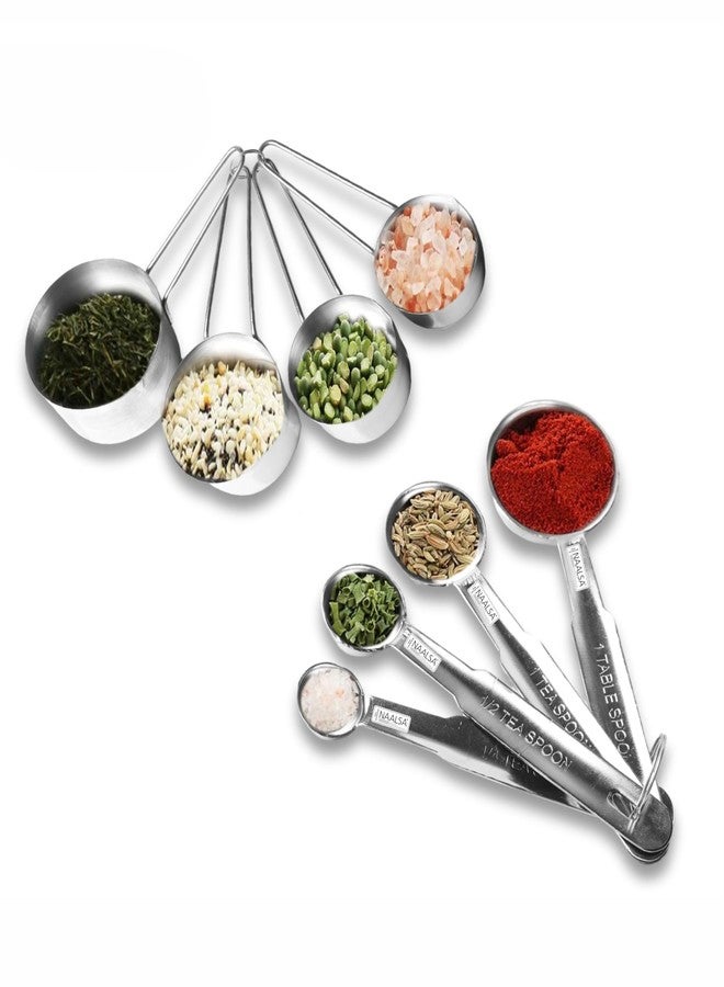 NAALSA Roxx 8Pc Set Measuring Spoons and Cups Set Stainless Steel for Dry or Liquid/Kitchen Gadgets for Cooking & Baking Cakes/Measuring Cup Set Combo with Handles - Image 1